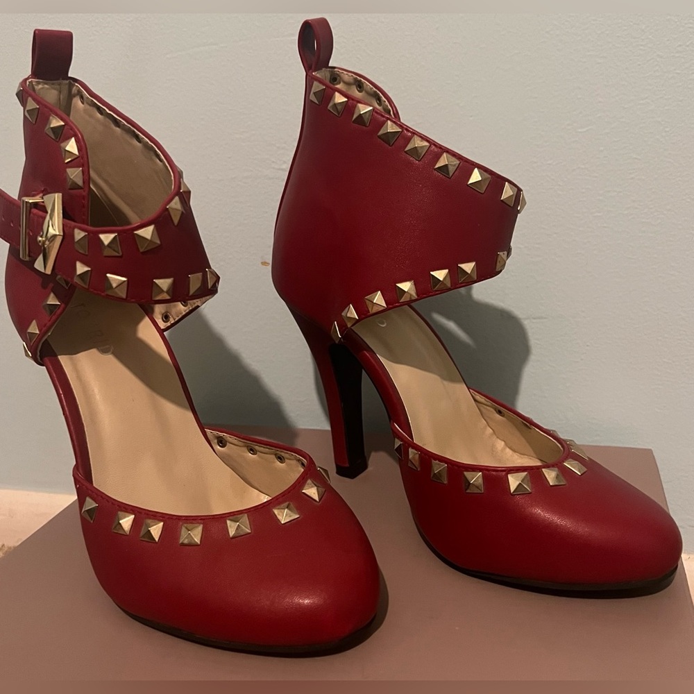 Torrid Red Heels With Gold Stud Accents. Size 7